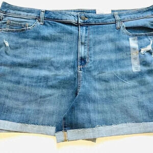 NWT SONOMA Women High Rise Blue Rolled Cuff Distressed Blue Jean Shorts Size 24W